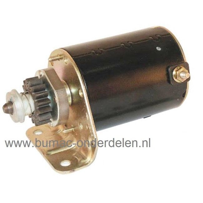 Startmotor voor Briggs and Stratton motor met 16 Tands bendix Tandwiel Zitmaaier, Frontmaaier, Tuintrekker Starter B&S Motor Stiga, Husqvarna, MTD, Castelgarden, Wolf, Alko, Wizard, Mountfield, Viking, Dolmar, Partner, Toro, Johndeere, Bril, onderdeel