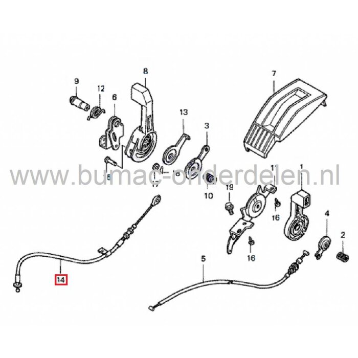 Koppelingskabel voor Honda Motorgrasmaaiers HRB215K3, HRB536, HRB536C1, HRB536C2, HRB535K3, HRM215K3HXA, HRM215K3HXAA, Honda, Bedieningskabel voor Gazonmaaiers, Benzinemaaiers, Loopmaaiers, HRB 536, HRB 215, HRB 535, Koppeling kabel Honda onderdeel