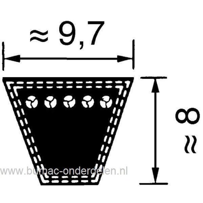 V snaar voor Aandrijving van de Freesmessen bij Alko Concord Combi BF5002-R Tuinfrees, Hakfrees, Aandrijfriem voor Alko Concord Combi BF 5002-R Frees Aandrijving Messen, Alko Balkmaaier BM660, BM660/II, BM870, BM870/II, BM875/II
