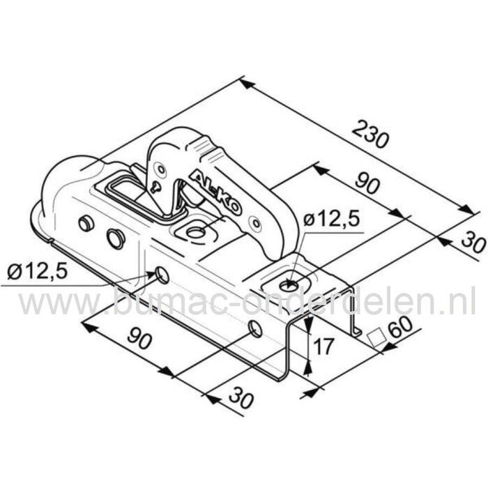 Kogelkoppeling voor Ongeremde Aanhanger tot 750 Kg, Dissel Aansluiting 60 mm Stalen Aanhangerkoppeling
