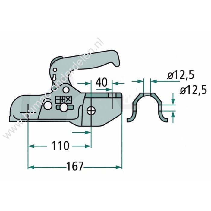 Kogelkoppeling voor Aanhanger tot 1500 Kg, Dissel Aansluiting Ø 45 - 46 mm Stalen Aanhangerkoppeling