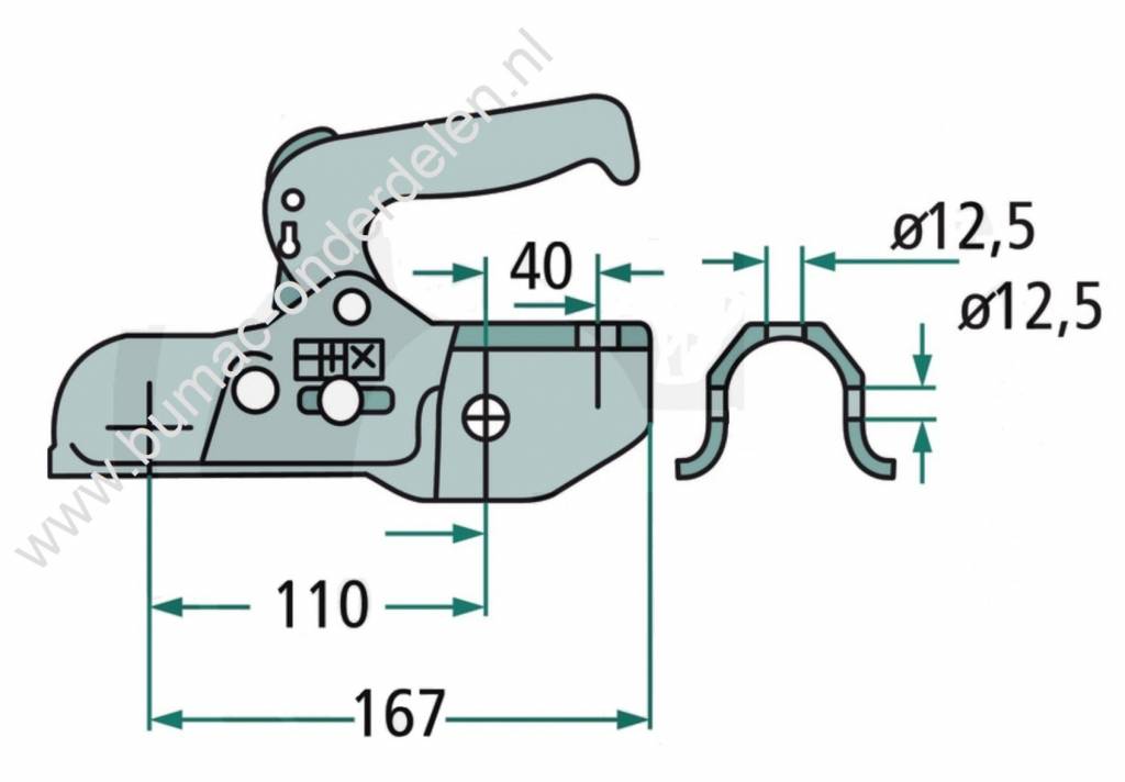 Kogelkoppeling voor Aanhanger tot 1500 Kg, Dissel Aansluiting Ø 45 - 46 mm Stalen Aanhangerkoppeling