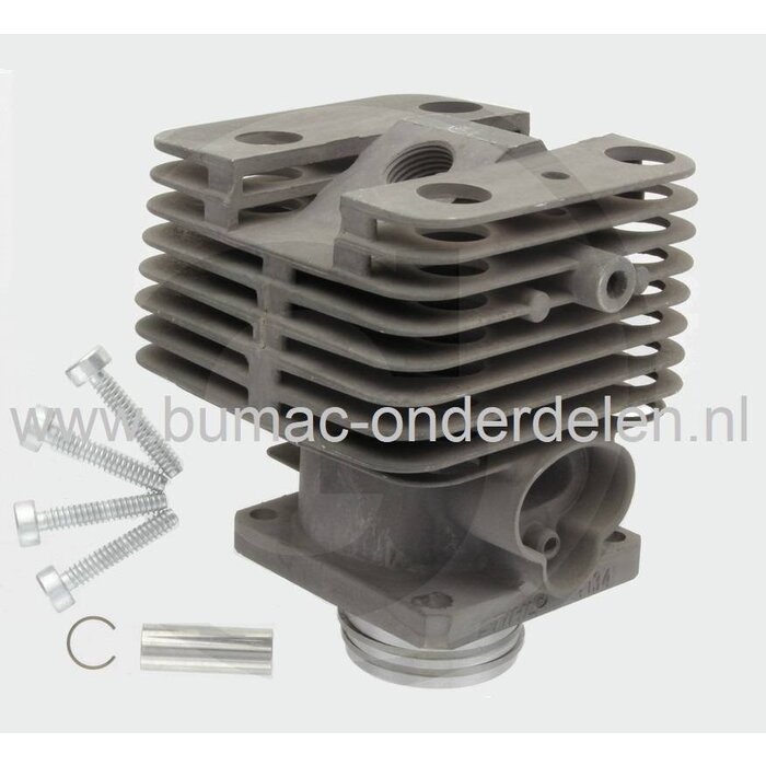 Cilinderset Ø 35 mm voor Stihl FS300 Bosmaaier, Stihl Cylinder met Zuiger, Zuigerveren, Pistonpen en Decompressieklepboring Compleet voor FS 300 Bermmaaiers, Complete Cylinderset Stihl