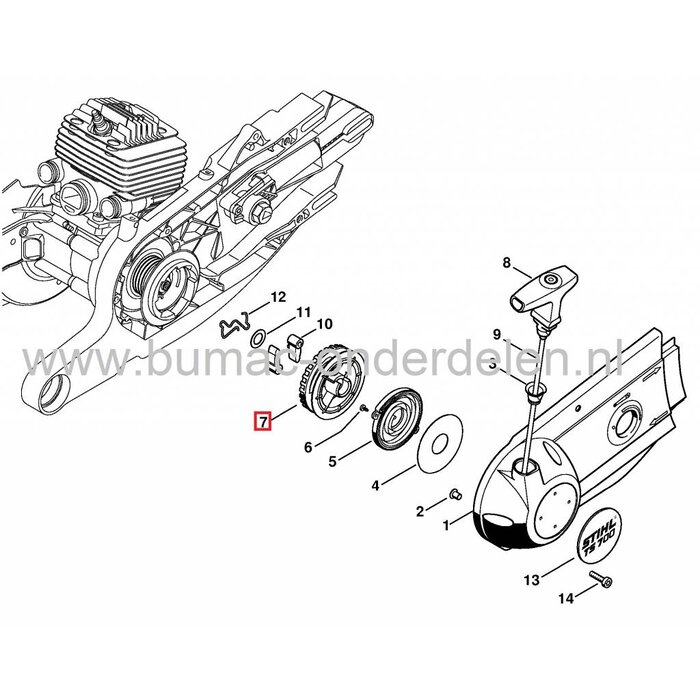 Starterpoelie voor Stihl Motorslijpers, Doorslijpmachines TS700, TS800, STIHL Koordrollen, Startkoordpouly, Koordpoelie voor Stihl Bandenzaag, Bandenslijper, Doorslijper TS 700, TS 800, Stihl Starterdelen, onderdeel