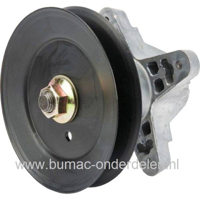 Lagerhuis Compleet met V snaar Poelie voor MTD, Wolf, CubCadet, Yardman, Bolens, White en Efco Zitmaaier, Tuintrekker, Lagerhuis met Mesas, Lagers, Mesaansluiting en V snaarpoelie Compleet voor onder andere Zijuitworp of Achteruitworp Maaidek van 92 - 96