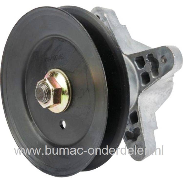 Lagerhuis Compleet met V snaar Poelie voor MTD, Wolf, CubCadet, Yardman, Bolens, White en Efco Zitmaaier, Tuintrekker, Lagerhuis met Mesas, Lagers, Mesaansluiting en V snaarpoelie Compleet voor onder andere Zijuitworp of Achteruitworp Maaidek van 92 - 96