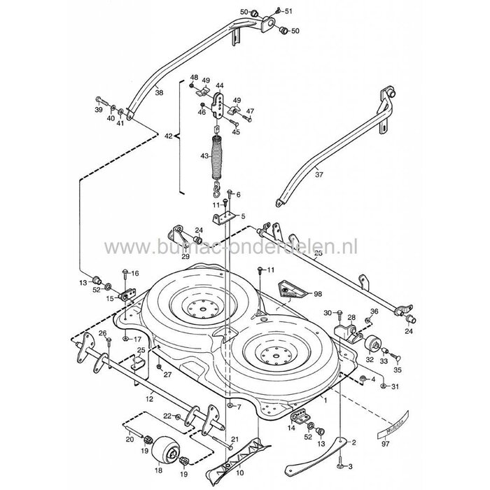 Wiel voor Maaidek Stiga - Castelgarden - Mountfield - GTM - Maestro - MTD, JohnDeere, Sabo, Viking, Stiga Park 100M, 102M, 107M, 110 Combi Pro, 121M, 125, Villa 107M, Combi,Titan 125B - 125H Combi, Steunwiel voor Frontmaaiers, onderdeel