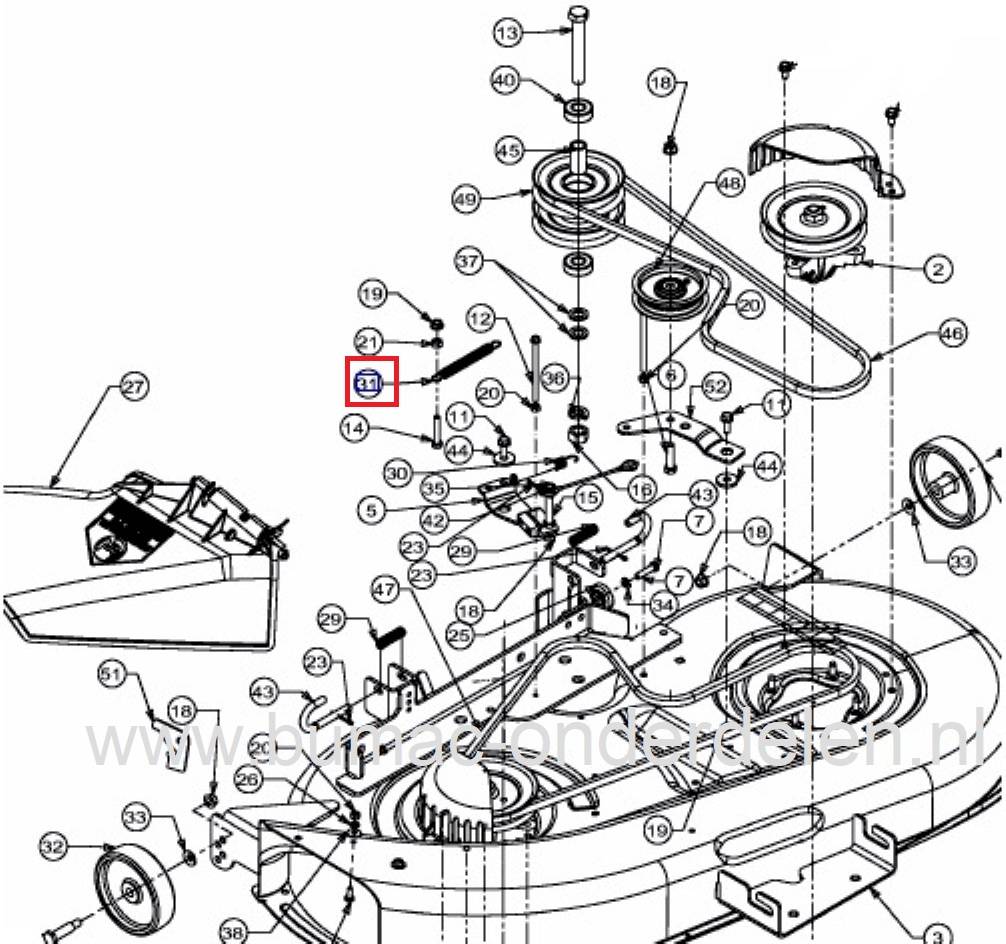Veer voor Spanpoelie van MTD, Cub Cadet, Yard Man en Wolf Zitmaaier, Tuintrekker, Trekveer voor het op spanning brengen van de V snaar van Motor naar Maaidek zodat de Messen gaan Draaien voor Model 604G, AF 6135, AG 6145, AG 6150 K, DLX 96 SA, DLX107 SALK