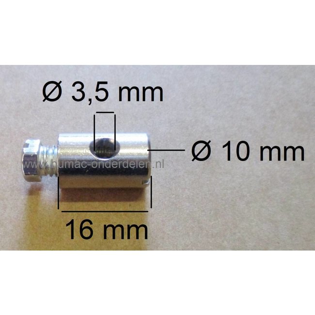 Schroefton voor Kabels T/m Ø 3,5 mm Bevestigingsnippel om Binnenkabels op Maat te Maken, Schroefnippel voor Grasmaaier, Zitmaaier, Tuinfrees, Tuintrekker, Kooimaaier, Brommer, Cart, Scooter, Hakfrees Schroefton 16x10x3,5