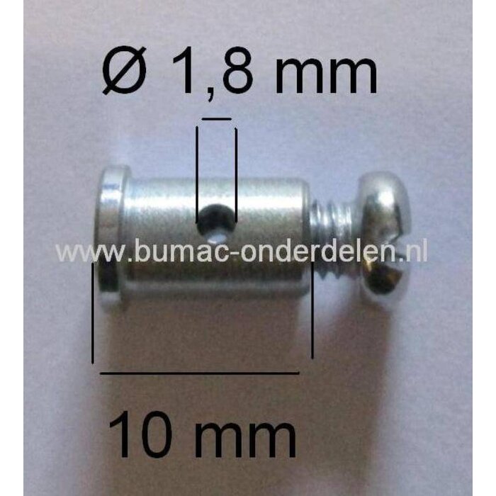 Schroefnippel voor Kabel T/m 1,8 mm Schroefnippel Lengte 10 mm, Diameter Ø 6 mm, Kabelton voor Zitmaaier, Tuintrekker, Frontmaaier, Tuinfrees, Hakfrees, Grasmaaier, Veegmachine, Cart, Skelter, Brommer Schroefton