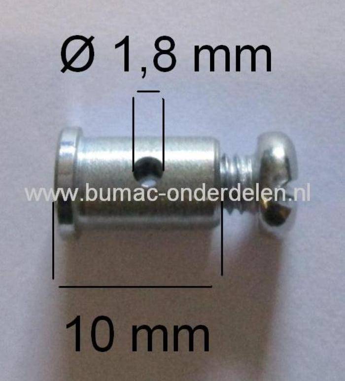 Schroefnippel voor Kabel T/m 1,8 mm Schroefnippel Lengte 10 mm, Diameter Ø 6 mm, Kabelton voor Zitmaaier, Tuintrekker, Frontmaaier, Tuinfrees, Hakfrees, Grasmaaier, Veegmachine, Cart, Skelter, Brommer Schroefton