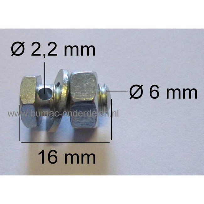 Schroefnippel voor Kabel T/m 2,2 mm Lengte 16 mmm Diameter Ø 6 mm Verbindingsklem voor Grasmaaier, Zitmaaier, Frontmaaier, Tuintrekker, Veegmachine, Tuinfrees, Waterpomp, Hakfrees, Brommer, Cart, Skelter, Bobcat, Hoogwerker