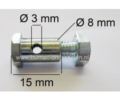 Schroefnippel voor Kabel T/m 3 mm Schroefnippel Lengte 15 mm, Diameter Ø 8 mm, Kabelton voor Zitmaaier, Tuintrekker, Frontmaaier, Tuinfrees, Hakfrees, Grasmaaier, Veegmachine, Cart, Skelter, Brommer Schroefton