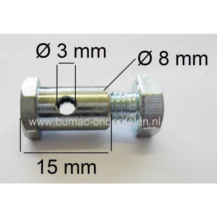 Schroefnippel voor Kabel T/m 3 mm Schroefnippel Lengte 15 mm, Diameter Ø 8 mm, Kabelton voor Zitmaaier, Tuintrekker, Frontmaaier, Tuinfrees, Hakfrees, Grasmaaier, Veegmachine, Cart, Skelter, Brommer Schroefton