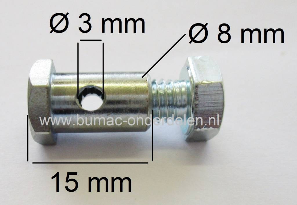 Schroefnippel voor Kabel T/m 3 mm Schroefnippel Lengte 15 mm, Diameter Ø 8 mm, Kabelton voor Zitmaaier, Tuintrekker, Frontmaaier, Tuinfrees, Hakfrees, Grasmaaier, Veegmachine, Cart, Skelter, Brommer Schroefton