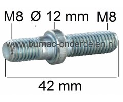 Tapeind M8 voor STIHL 024 t/m 066 en MS240 t/m MS660, Kettingzaag - Motorzaag Kraagbout, Draadeind voor Montage Zaagblad en Rechter Zijkap van Motorzaag, Kettingzaag 024, 026, 028, 034, 036, 038, 042, 044, 049, 048, 064, 066, MS240, MS260, MS261, MS270, M