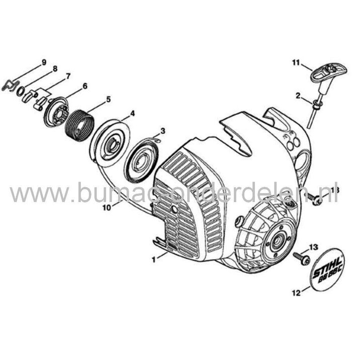 Startveer voor Stihl Heggenschaar, Bladblazer, Bladzuiger, Starterveer voor Stihl HS46, HS46C, HS56, HS56C, HS81, HS81R, HS81RC, HS81T, HS81TC, HS82, HS82R, HS82T, HS86, HS86R, HS86T, BG56, BG56C, BG66, BG66C, BG86, BG86C, BR200, SH56C, SH86, SH86C onderd