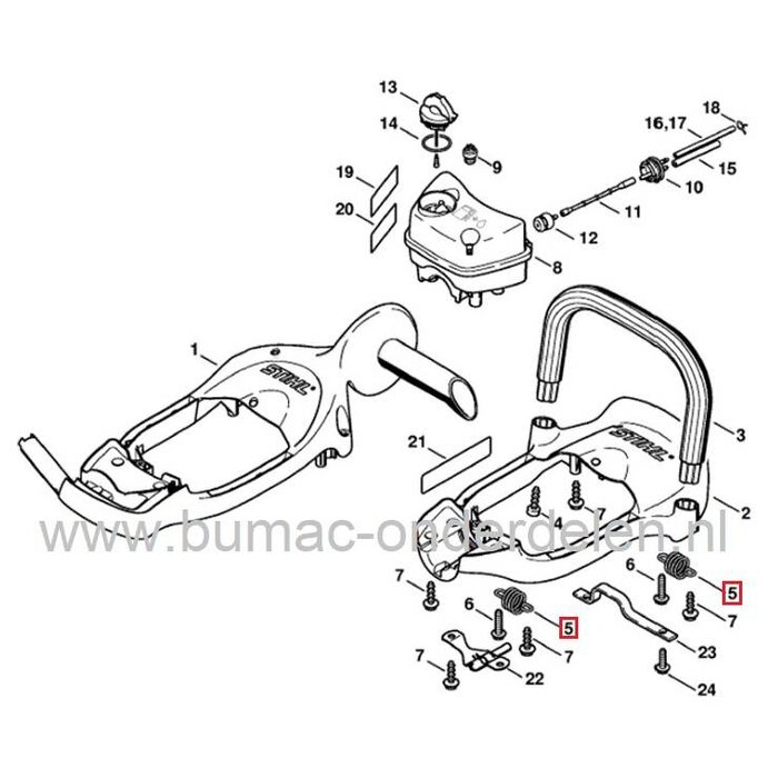 Dempveer voor Handvat STIHL Heggenschaar HS81, HS82, HS86, HS87, Stihl Trillingsdempers, Antivibratieveren, Vibratiedempers voor Handgreep Heggenscharen HS 81, HS 82, HS 86, HS 87, Dempveren voor Handvat van Stihl Motorheggenschaar, Benzine Snoeischaar