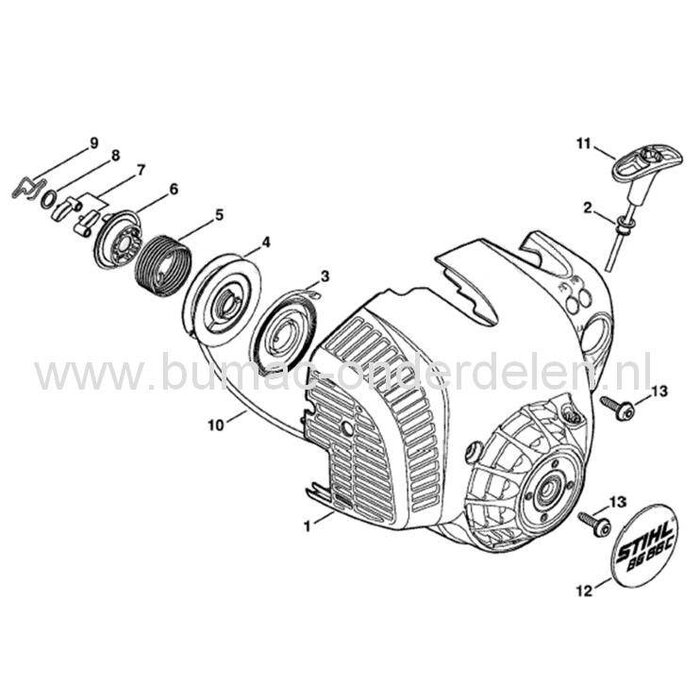 Startpoelie voor Stihl Ergostart - Easy2start Startmechanisme op Bladblazer - Heggenschaar BG56, BG56C, BG66, BG66C, BG86, BG86C, SH56, SH56C, SH86, SH86C, BR200, HS46, HS46C, HS56, HS56C, HS81, HS81R, HS81RC, HS81T, HS81TC, HS82, HS82R, HS86 onderdelen