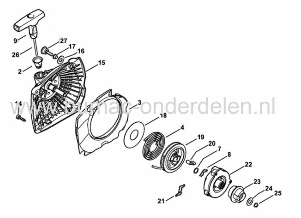 Startpoelie voor Stihl Ergostart - Easystart Startmechanisme op Stihl Kettingzaag MS170, MS171, MS180, MS181, MS210, MS211, MS230, MS231, MS241, MS250 en MS251 Startpouly Stihl Motorzaag