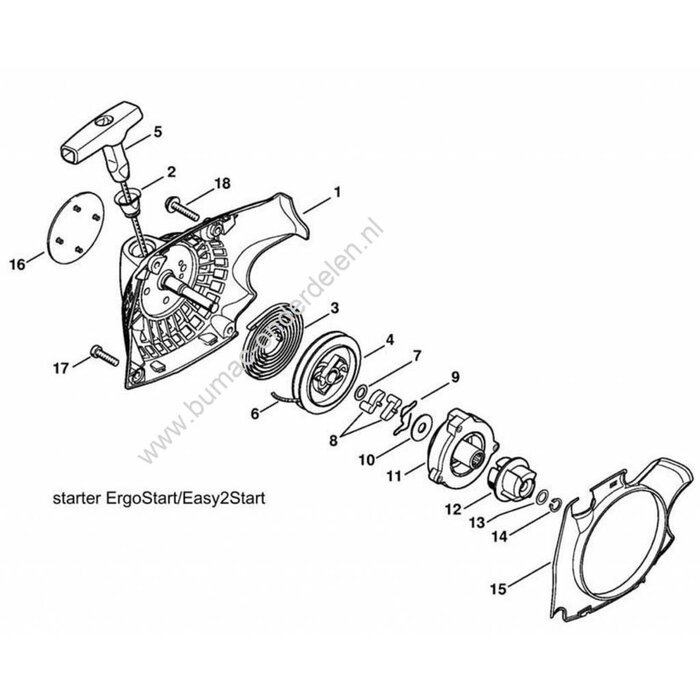 Stihl Hulpveer met Huis voor Ergostart - Easy2start Startmechanisme op Kettingzaag MS 170, MS 171, MS 180, MS 181, MS 211, Stihl MS170, MS170CE, MS171, MS180, MS180CBE, MS181, MS181CBE, MS211, MS211CBE Stihl Startveer met Huis