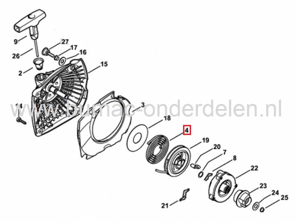 Startveer voor Stihl Ergostart - Easy2start Startmechanisme op Stihl MS231, MS241, MS251 Kettingzaag, Starterveer voor Stihl MS 231, MS 231 CBE, MS 241, MS 241 CBE, MS 251, MS 251 CBE, MS 251 CBEQ Motorzaag