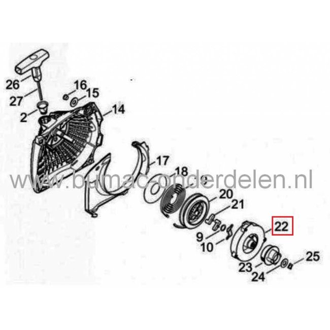 Hulpveer met Huis voor Ergostart - Easy2start Start mechanisme Stihl MS261, MS271, MS291 Kettingzaag Hulpveer, Startveer Stihl MS 261, MS 261 C, MS 271, MS 271 C, MS 291, MS 291 C Motorzaag onderdeel