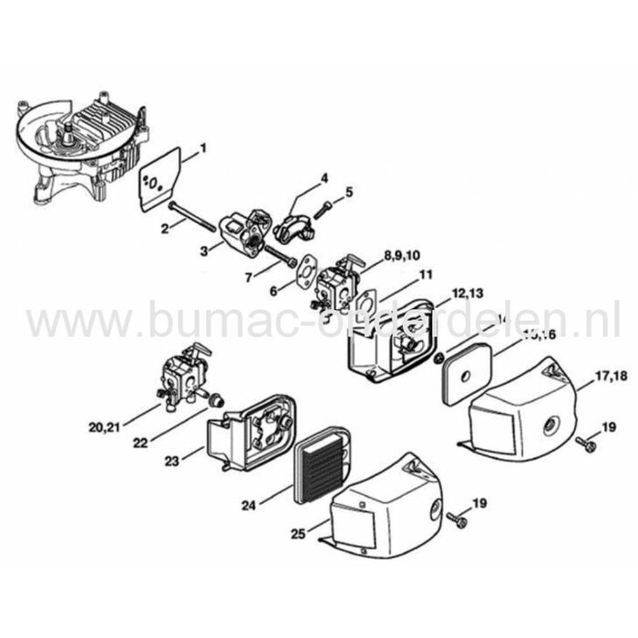 Inlaatpakking voor Stihl Bosmaaier, Heggenschaar, Bladblazer, Strimmer Stihl FS 38, FS 38 2-MIX, FS 40, FS 45, FS 48, FS 50, FS 51, FS 52, FS 55, FS 56, FS 61, FS 65, FS 66, FS 70, FS 72, FS 74, FS 75, FS 76, FS 80, FS 81, FS 85, FS 86 Stihl Dichting