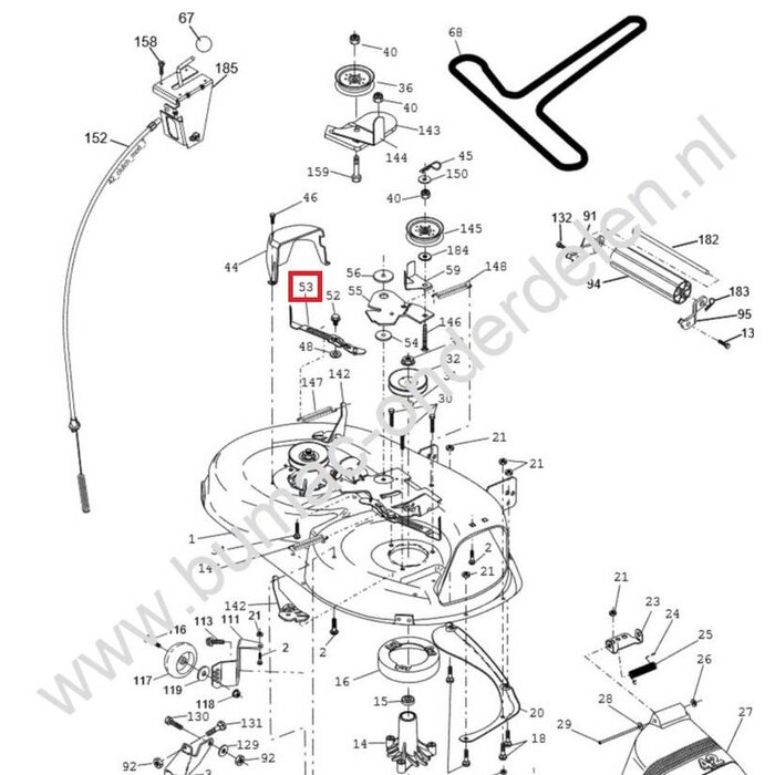 Remhendel op Maaidek voor Messen van Husqvarna, Jonsered, Wizard, Lazer, Partner, Mcculloch, Yardpro, AYP Zitmaaier, Tuintrekker, Hendel met Remblok voor Maaimessen, Mesrem Husqvarna LTH1742, LTH2042, YTH151, YTH150XP