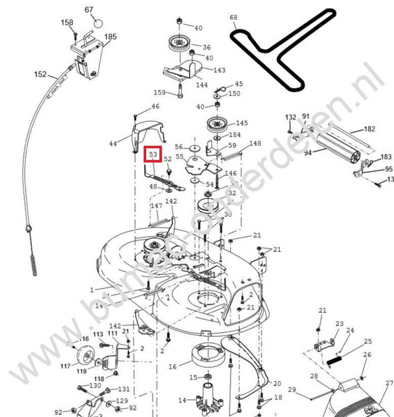 Remhendel op Maaidek voor Messen van Husqvarna, Jonsered, Wizard, Lazer, Partner, Mcculloch, Yardpro, AYP Zitmaaier, Tuintrekker, Hendel met Remblok voor Maaimessen, Mesrem Husqvarna LTH1742, LTH2042, YTH151, YTH150XP