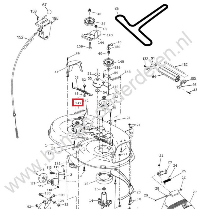 Veer voor Remhendel 84907 voor Afremmen van de Messen van Husqvarna, Jonsered, Partner, Mcculloch, Wizard, Lazer Zitmaaier, Tuintrekker Veer komt onder andere voor op Husqvarna LTH1742, LTH2042, YTH151, YTH150XP