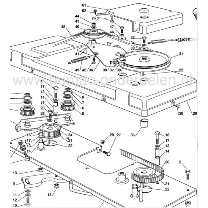Veer voor Castelgarden - Stiga - Mountfield - Honda - Viking Zitmaaier - Frontmaaier - Trekker Trekveer Veer voor F72 - Estate Senator - TwinCut - TC - TCP - TCR - XT - XX - PT - XHX Serie  Zitmaaier met met 72 of 122 Cm Maaibreedte, onderdeel 
