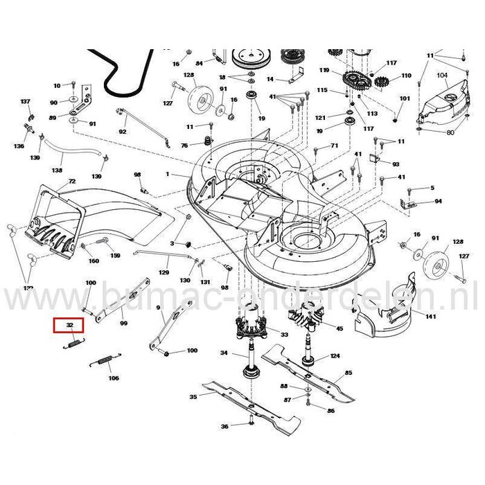 Veer voor Maaidek van Husqvarna, Partner, Jonsered, Mcculloch, Wizard en Lazer Zitmaaier, Tuintrekker, Veer voor Zitmaaier Maaihuis TC138 , CT154, CT126, CT153, CT154, CTH126, CTH163 T, CTH173, LT 154, LT126, LT151, LT154, LT1597, LT19538, LT19538 R, LT19