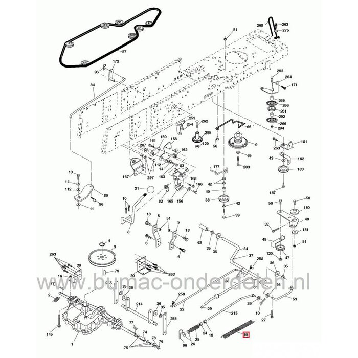 Spanveer Aandrijving Husqvarna, AYP, Craftsman, Lazer, Jonsered, Partner, McCulloch, Yardpro, Wizard, Flymo Zitmaaiers, Frontmaaiers, Tuintrekkers, Veer voor Spannen V-snaar Rijaandrijving, Spanveer voor Aandrijfriem van de Wielen TC138, TC142, TC342
