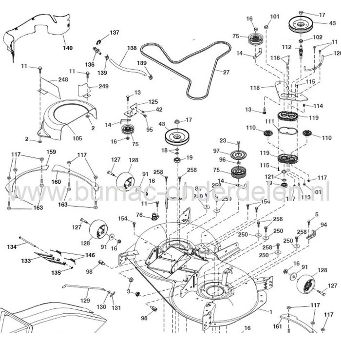 V snaar voor 107 Cm = 42 Inch Maaidek Aandrijving Messen Husqvarna, Jonsered, Partner, Mcculloch, Murray, Snapper, Simplicity Zitmaaier, Tuintrekker met Opvang of Mulch Functie, Aandrijfsnaar, Aandrijfriem voor Maaidek Aandrijving bij Jonsered LT2320