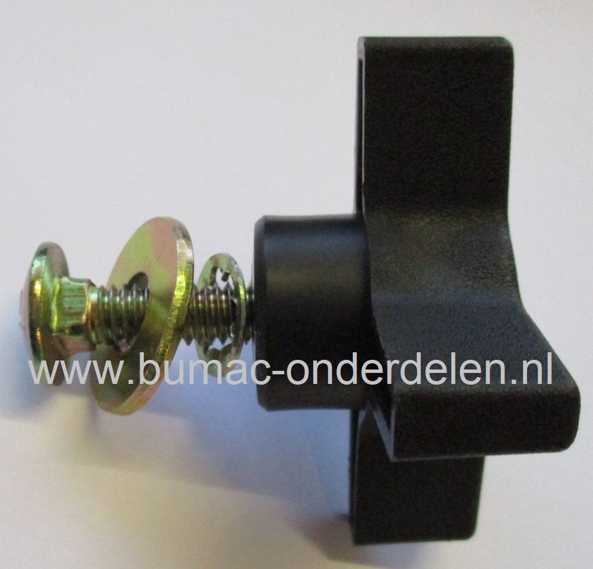 Knop voor vastzetten van Hoogteinstelling Grasveger 14-001 Knop met drukpkaat, Sluitplaat en Borstbout