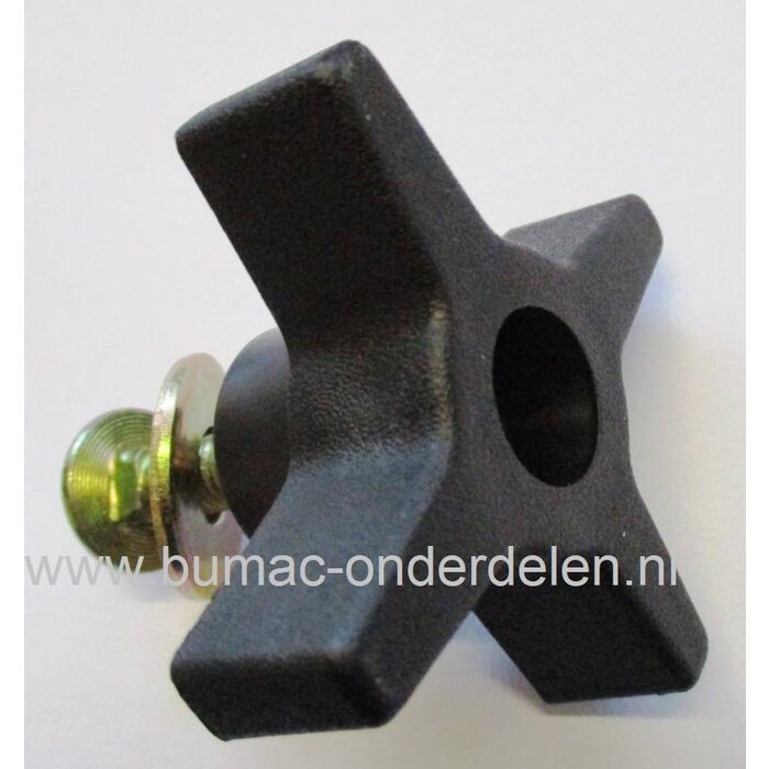 Knop voor vastzetten van Hoogteinstelling Grasveger 14-001 Knop met drukpkaat, Sluitplaat en Borstbout