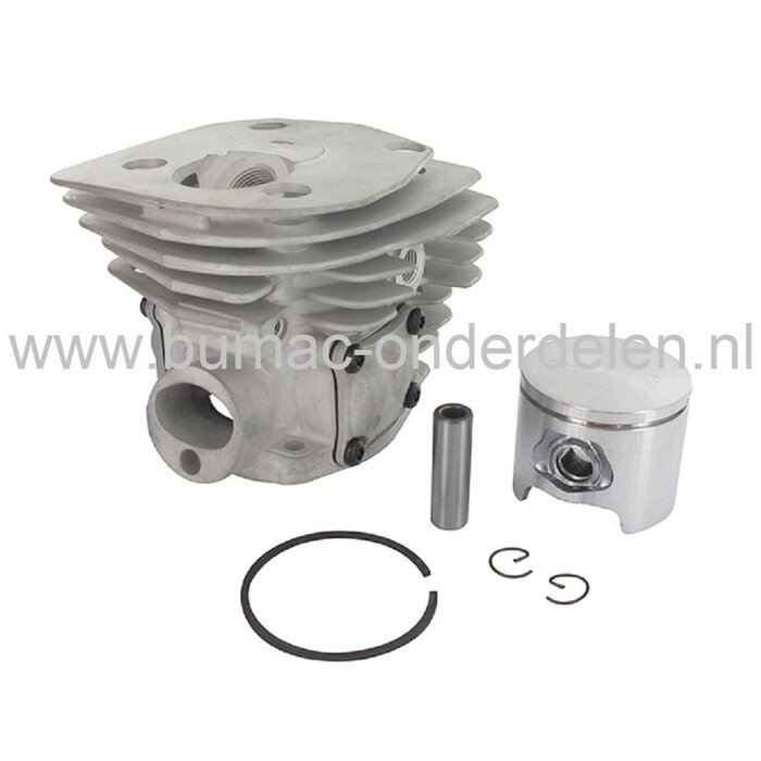 Cilinderset Ø 45 mm voor Husqvarna, Jonsered, Partner, McCulloch Benzinekettingzaag, Motorzaag, HUSQVARNA 346XP, 353, Jonsered CS2147, CS2152, ELECTROLUX Cylinderset Compleet met Zuiger, Zuigerveer, Pistonpen en Borgclips, Complete Cilinderset Kettingzage