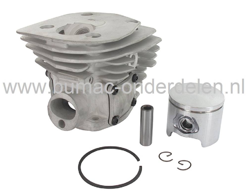 Cilinderset Ø 45 mm voor Husqvarna, Jonsered, Partner, McCulloch Benzinekettingzaag, Motorzaag, HUSQVARNA 346XP, 353, Jonsered CS2147, CS2152, ELECTROLUX Cylinderset Compleet met Zuiger, Zuigerveer, Pistonpen en Borgclips, Complete Cilinderset Kettingzage