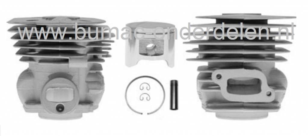 Cilinderset Ø 45 mm voor Husqvarna, Jonsered, Partner, McCulloch Benzinekettingzaag, Motorzaag, HUSQVARNA 346XP, 353, Jonsered CS2147, CS2152, ELECTROLUX Cylinderset Compleet met Zuiger, Zuigerveer, Pistonpen en Borgclips, Complete Cilinderset Kettingzage
