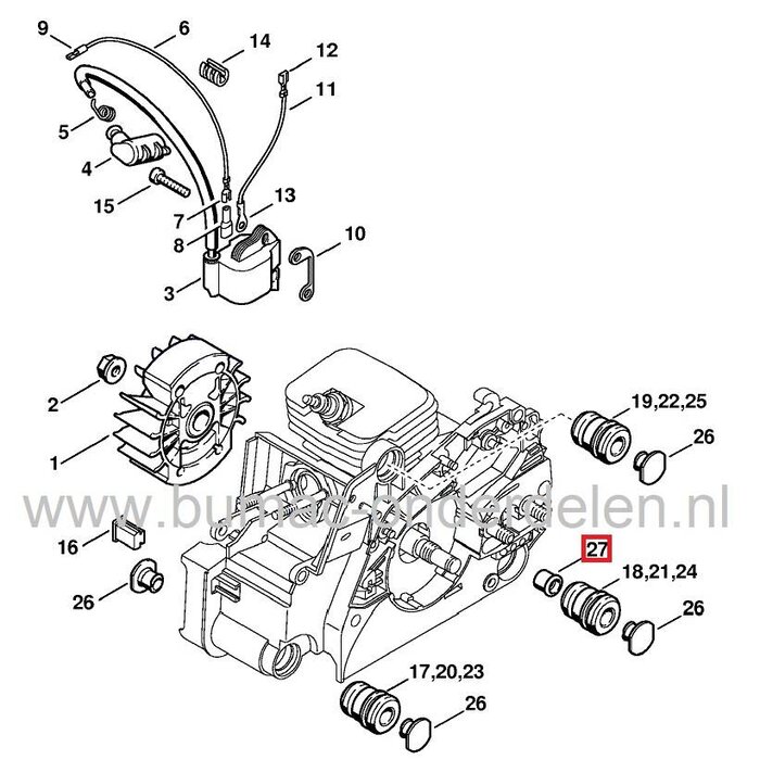 Stop voor Trillingsdemper STIHL Kettingzagen 017, 018, MS170, MS180, Stihl Vibratiedemperstop, Stoptrillingsdempers STIHL Kettingzaag, Motorzaag 017 - 018 - MS 170 - MS 180, Ophangrubbers, Buffer Vibratiedempers  onderdeel