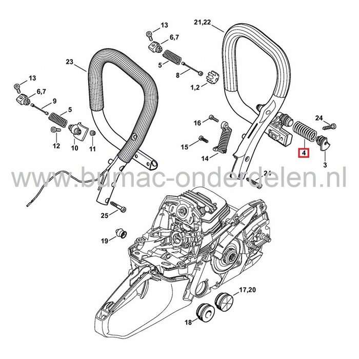 Dempveer voor Stihl Kettingzaag MS261, MS261C, MS271, MS271C, MS291, MS291C , STIHL Trillingsdempers, Vibratiedempers, Trillingsdempende Veren voor Kettingzagen, Motorzagen MS 261, MS 261 C,  MS 271, MS 271 C, MS 291, MS 291 C