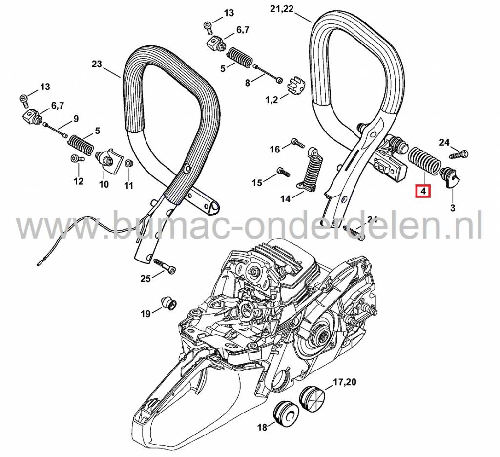 Dempveer voor Stihl Kettingzaag MS261, MS261C, MS271, MS271C, MS291, MS291C , STIHL Trillingsdempers, Vibratiedempers, Trillingsdempende Veren voor Kettingzagen, Motorzagen MS 261, MS 261 C,  MS 271, MS 271 C, MS 291, MS 291 C