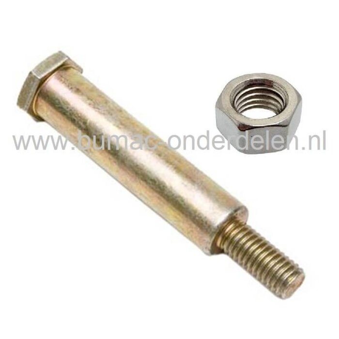 Bout met Moer voor MTD Poelie Maaidekaandrijving, Bevestigingsset Riemschijf V-snaar Maaidek, Mtd, Cub Cadet, Bolens, Wolf, Yardman, White, Etesia, Zitmaaiers, Frontmaaiers, Tuintrekkers, Bouten en Moeren voor Bevestigen Spanpoelie Aandrijfriem Maaidek
