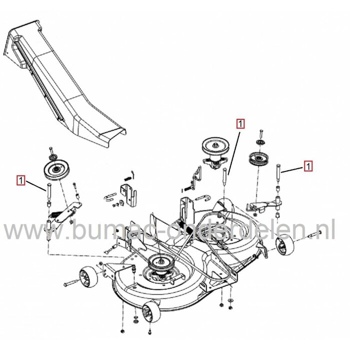 Bout met Moer voor MTD Poelie Maaidekaandrijving, Bevestigingsset Riemschijf V-snaar Maaidek, Mtd, Cub Cadet, Bolens, Wolf, Yardman, White, Etesia, Zitmaaiers, Frontmaaiers, Tuintrekkers, Bouten en Moeren voor Bevestigen Spanpoelie Aandrijfriem Maaidek