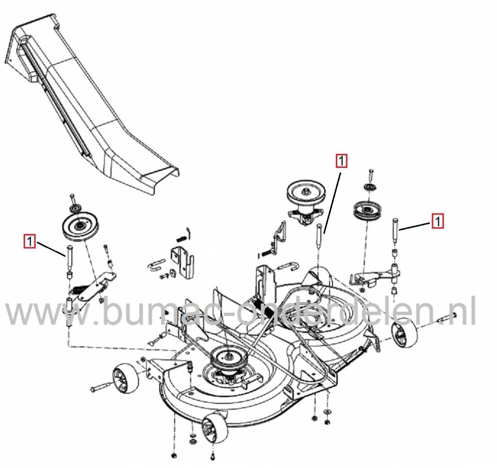 Bout met Moer voor MTD Poelie Maaidekaandrijving, Bevestigingsset Riemschijf V-snaar Maaidek, Mtd, Cub Cadet, Bolens, Wolf, Yardman, White, Etesia, Zitmaaiers, Frontmaaiers, Tuintrekkers, Bouten en Moeren voor Bevestigen Spanpoelie Aandrijfriem Maaidek