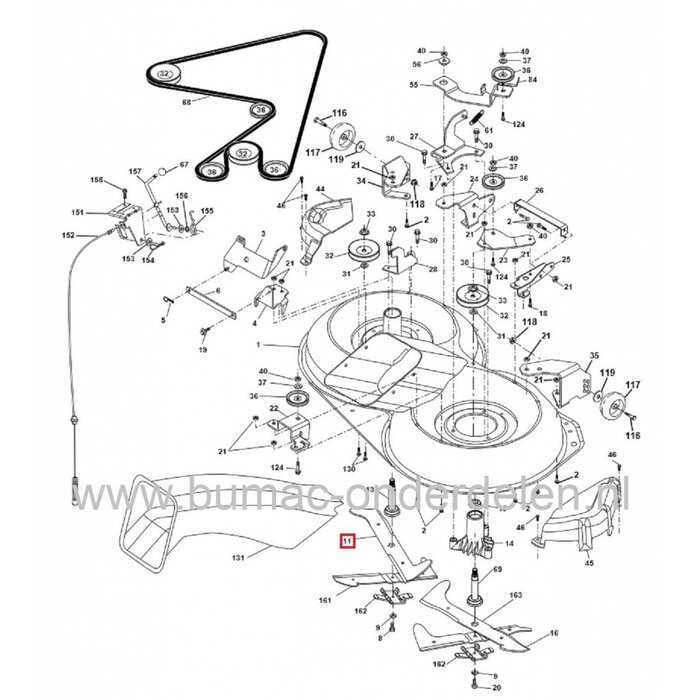 Linker Maaimes 46,5 Cm voor 92 Cm Achteruitworp Maaidek bij AYP - Husqvarna - John Deere - Jonsered - Sabo - YardPro - Wizard - Mc Culloch - Partner