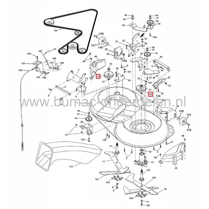 Poelie HUSQVARNA voor aandrijving van de maaimessen bij Zitmaaier, Frontmaaier, Husqvarna, Jonsered, Partner, Mc Culloch, Lazer, Riemschijf