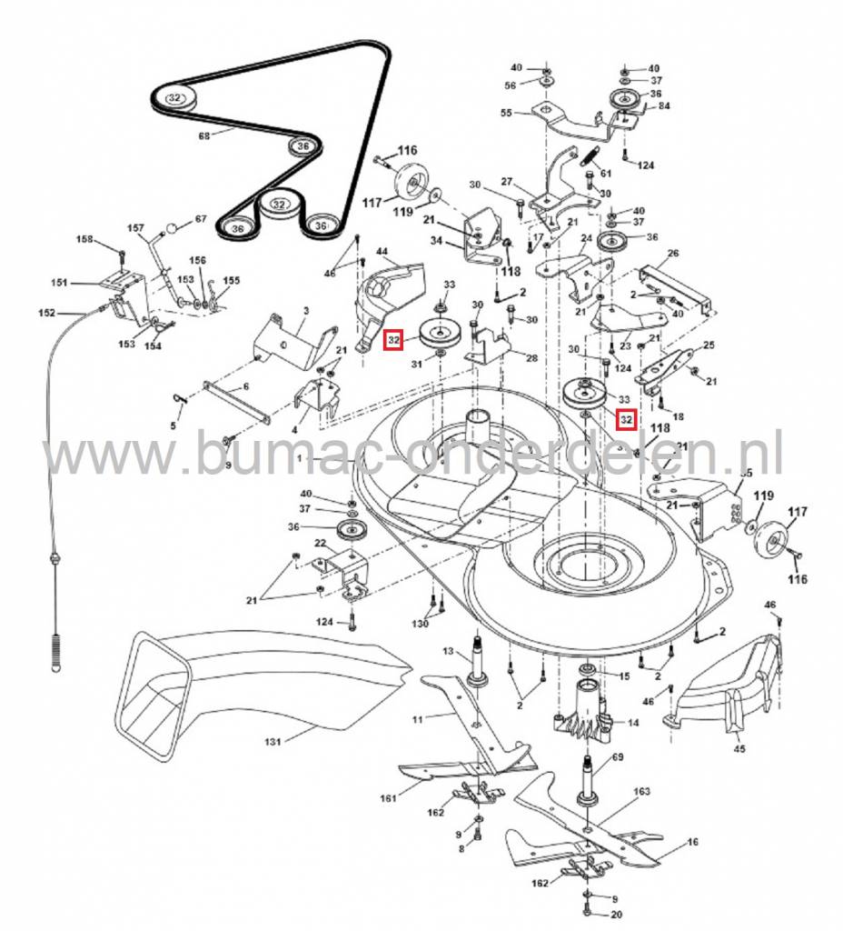 Poelie HUSQVARNA voor aandrijving van de maaimessen bij Zitmaaier, Frontmaaier, Husqvarna, Jonsered, Partner, Mc Culloch, Lazer, Riemschijf