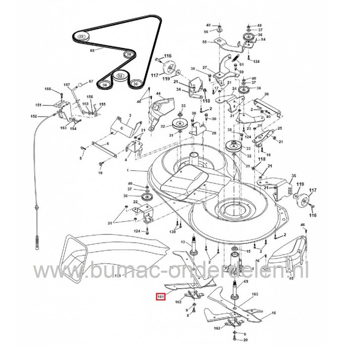 Combi Mes Links 46,5 Cm voor Husqvarna CT135, HECT135B, HECT135C, HECT135D, CTH135, HECTH135B, HECTH135C, HECTH135D, HECTH135E, CTH155, HECTH155B, HECTH155C, HECTH155D, HECTH155E Zitmaaiers met 36 Inch, 92 Cm Maaibreedte, Zitmaaiermessen Electrolux